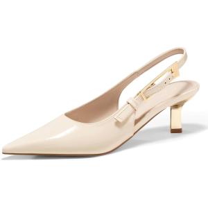 Coutgo Womens Slingback Kitten Heels Closed Pointed Toe Pumps Buckle Strap Wedding Party Dress Shoes(Cream White)