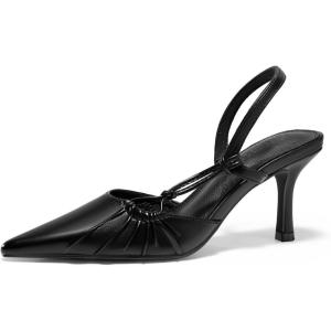 Coutgo Womens Slingback Kitten Heels Closed Pointed Toe Pumps D’Orsay Wedding Party Dress Shoes(Black)