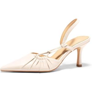 Coutgo Womens Slingback Kitten Heels Closed Pointed Toe Pumps D’Orsay Wedding Party Dress Shoes(Cream White)