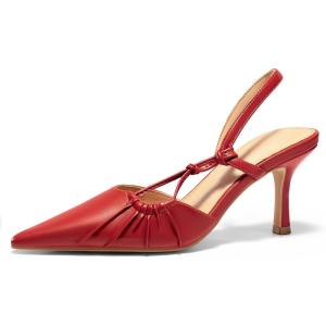 Coutgo Womens Slingback Kitten Heels Closed Pointed Toe Pumps D’Orsay Wedding Party Dress Shoes(Red)