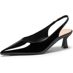 Coutgo Womens Slingback Kitten Heels Low Heel Closed Pointed Toe Pumps Heeled Sandals Dress Work Shoes(Black)