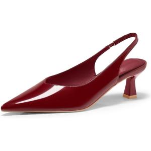 Coutgo Womens Slingback Kitten Heels Low Heel Closed Pointed Toe Pumps Heeled Sandals Dress Work Shoes(Burgundy)