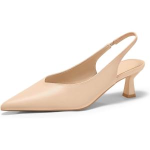 Coutgo Womens Slingback Kitten Heels Low Heel Closed Pointed Toe Pumps Heeled Sandals Dress Work Shoes(Khaki)