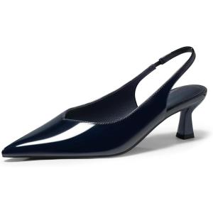 Coutgo Womens Slingback Kitten Heels Low Heel Closed Pointed Toe Pumps Heeled Sandals Dress Work Shoes(Navy)