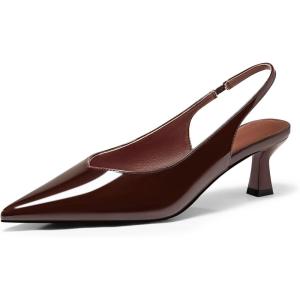 Coutgo Womens Slingback Kitten Heels Low Heel Closed Pointed Toe Pumps Heeled Sandals Dress Work Shoes(Red-brown)