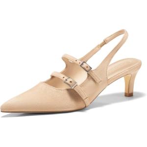 Coutgo Womens Slingback Kitten Heels Mary Jane Pumps Closed Pointed Toe Buckle Strap Wedding Dress Shoes(Nude Suede)