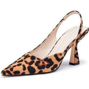 Coutgo Womens Slingback Stiletto High Heels Closed Pointed Toe Pumps D’Orsay Sexy Office Dress Shoes(Leopard(suede))