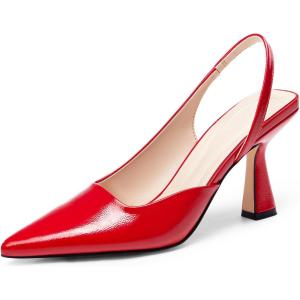 Coutgo Womens Slingback Stiletto High Heels Closed Pointed Toe Pumps D’Orsay Sexy Office Dress Shoes(Red)
