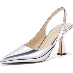 Coutgo Womens Slingback Stiletto High Heels Closed Pointed Toe Pumps D’Orsay Sexy Office Dress Shoes(Silver)