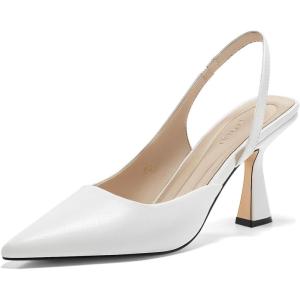 Coutgo Womens Slingback Stiletto High Heels Closed Pointed Toe Pumps D’Orsay Sexy Office Dress Shoes(White)