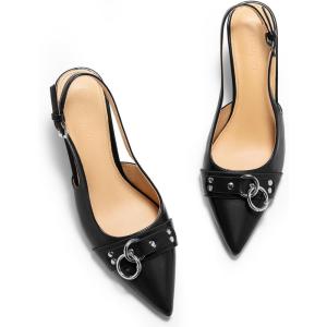 Coutgo Womens Slingback Stiletto High Heels Closed Pointed Toe Pumps with Metal Ring Party Dress Shoes(Black)