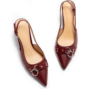 Coutgo Womens Slingback Stiletto High Heels Closed Pointed Toe Pumps with Metal Ring Party Dress Shoes(Burgundy)