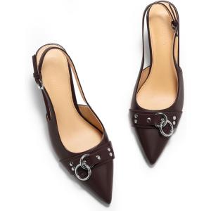 Coutgo Womens Slingback Stiletto High Heels Closed Pointed Toe Pumps with Metal Ring Party Dress Shoes(Chocolate)