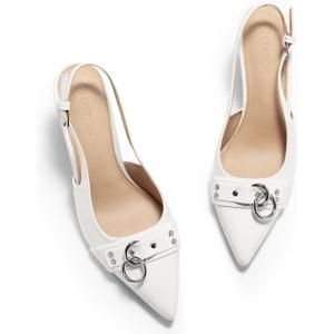 Coutgo Womens Slingback Stiletto High Heels Closed Pointed Toe Pumps with Metal Ring Party Dress Shoes(White)