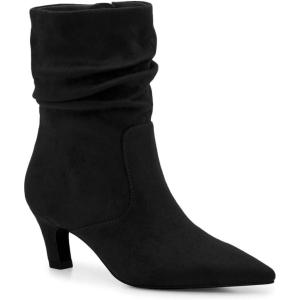 Coutgo Women’s Slouchy Ankle Boots Low Kitten Heel Pointed Toe Booties Side Zipper Fall Shoes(Black)
