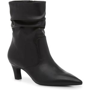 Coutgo Women’s Slouchy Ankle Boots Low Kitten Heel Pointed Toe Booties Side Zipper Fall Shoes(Cool Black)