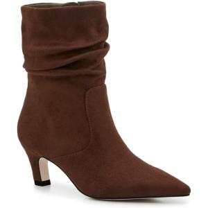 Coutgo Women’s Slouchy Ankle Boots Low Kitten Heel Pointed Toe Booties Side Zipper Fall Shoes(Dark Brown)