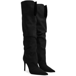 Coutgo Womens Slouchy Knee High Boots High Heel Pointed Toe Sexy Stiletto Pull on Tall Boots Winter Shoes(Black)