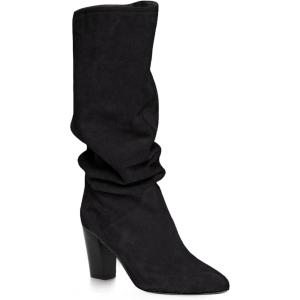 Coutgo Womens Slouchy Knee High Boots Wide Calf Kitten Heel Pointed Toe Pull On Long Boots Winter Shoes(Z-black)