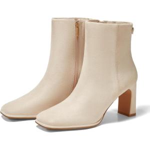 Coutgo Women’s Square Toe Ankle Boots Chunky Block Heel Side Zipper Booties Faux Suede Winter Shoes(Beige)