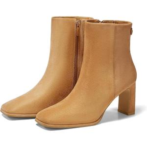 Coutgo Women’s Square Toe Ankle Boots Chunky Block Heel Side Zipper Booties Faux Suede Winter Shoes(Brown)