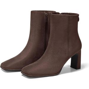 Coutgo Women’s Square Toe Ankle Boots Chunky Block Heel Side Zipper Booties Faux Suede Winter Shoes(Chocolate)