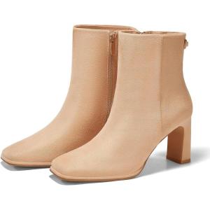Coutgo Women’s Square Toe Ankle Boots Chunky Block Heel Side Zipper Booties Faux Suede Winter Shoes(Khaki)