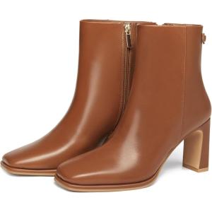 Coutgo Women’s Square Toe Ankle Boots Chunky Block Heel Side Zipper Booties Faux Suede Winter Shoes(Reddish-brown)