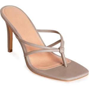 Coutgo Womens Strappy Heeded Sandals Square Toe Flip Flops Fashion Stiletto Thong Slip On Sandals(Khaki)