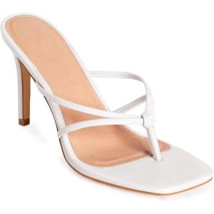 Coutgo Womens Strappy Heeded Sandals Square Toe Flip Flops Fashion Stiletto Thong Slip On Sandals(White)