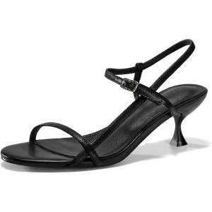 Coutgo Womens Strappy Heeled Sandals Kitten Low Heel Open Toe Ankle Strap Party Wedding Dress Shoes(Black)