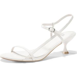 Coutgo Womens Strappy Heeled Sandals Kitten Low Heel Open Toe Ankle Strap Party Wedding Dress Shoes(White)
