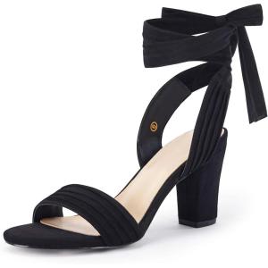 Coutgo Womens Strappy High Heels Chunky Heeled Sandals Bow Tie Lace Up Open Toe Pumps Dress Wedding Comfortable Shoes(Black)