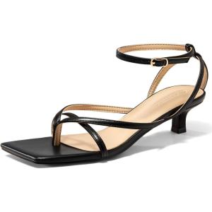 Coutgo Womens Strappy Low Kitten Heels Sandals Open Square Toe Flip Flop Summer Dress Party Shoes(Black)