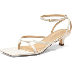 Coutgo Womens Strappy Low Kitten Heels Sandals Open Square Toe Flip Flop Summer Dress Party Shoes(White)