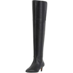 Coutgo Women’s Thigh High Boots Over The Knee Kitten Heel Pointed Toe Long Boots Fall Shoes(Black Pu)