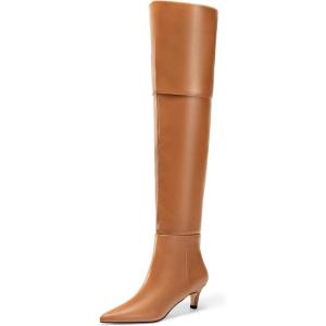 Coutgo Women’s Thigh High Boots Over The Knee Kitten Heel Pointed Toe Long Boots Fall Shoes(Brown Pu)