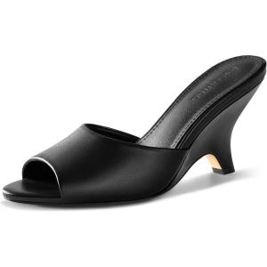 Coutgo Womens Wedge Heels Sandals Pointed Open Toe Slide Sandals Slip On Backless Summer Dress Shoes(Black)