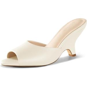 Coutgo Womens Wedge Heels Sandals Pointed Open Toe Slide Sandals Slip On Backless Summer Dress Shoes(Creamy White)