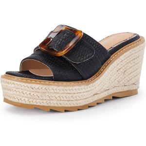 Coutgo Women’s Wedge Platform Espadrille Slide Sandals Slip On Open Toe High Heels Buckle Casual Summer Shoes(Black)