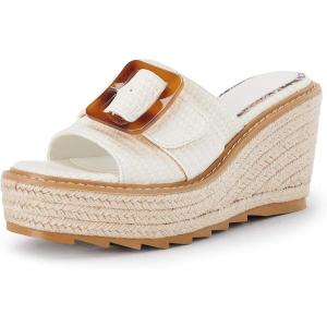 Coutgo Women’s Wedge Platform Espadrille Slide Sandals Slip On Open Toe High Heels Buckle Casual Summer Shoes(Creamy-white)