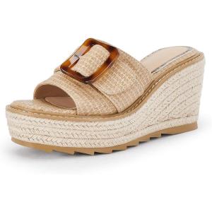 Coutgo Women’s Wedge Platform Espadrille Slide Sandals Slip On Open Toe High Heels Buckle Casual Summer Shoes(Khaki)