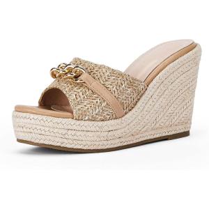Coutgo Women’s Wedge Sandals Platform Espadrille Heel Chain Slip On Casual Summer Slides(Khaki)