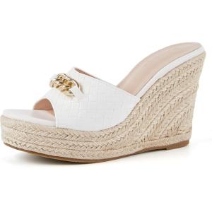 Coutgo Women’s Wedge Sandals Platform Espadrille Heel Chain Slip On Casual Summer Slides(White)