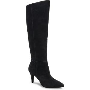 Coutgo Womens Wide Calf Knee High Boots Stiletto High Heel Pointed Toe Side Zipper Suede Long Boots Winter Shoes(Black)