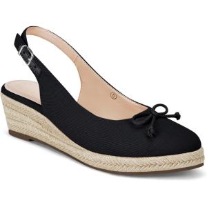 Womens Closed Toe Espadrilles Wedges Shoes Platform Slingback Mid Low Heel Canvas Bow Dress Sandals(Black)