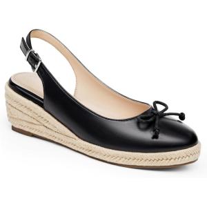 Womens Closed Toe Espadrilles Wedges Shoes Platform Slingback Mid Low Heel Canvas Bow Dress Sandals(Cool Black)
