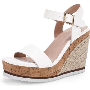 Women’s Espadrille Wedge Platform Sandals Open Toe Ankle Buckle Strap Casual Summer Shoes(01 White)