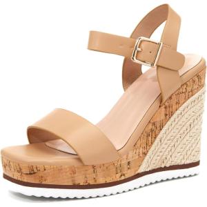 Women’s Espadrille Wedge Platform Sandals Open Toe Ankle Buckle Strap Casual Summer Shoes(02 Khaki)
