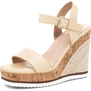 Women’s Espadrille Wedge Platform Sandals Open Toe Ankle Buckle Strap Casual Summer Shoes(Champagne)